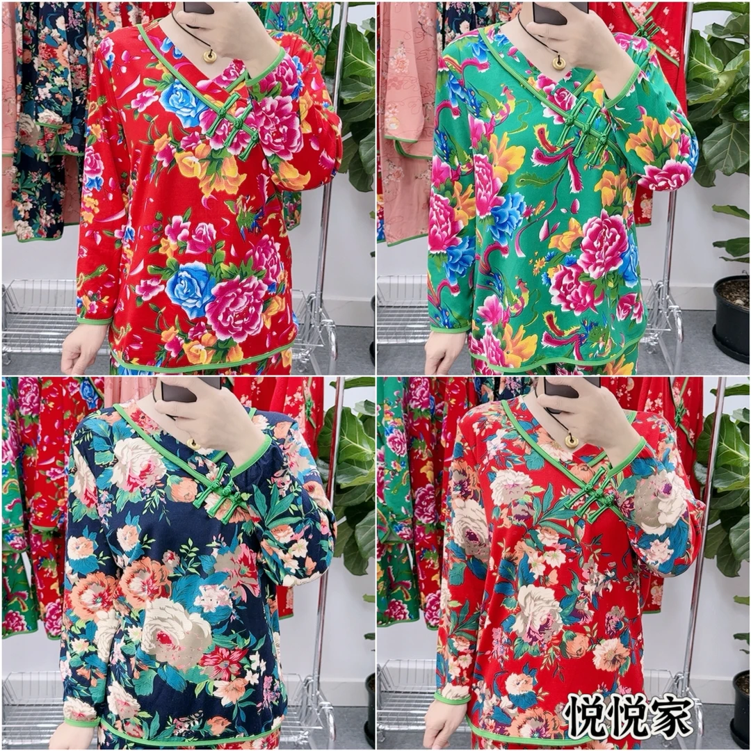 新品秋冬德绒东北大花套装家居服可外穿