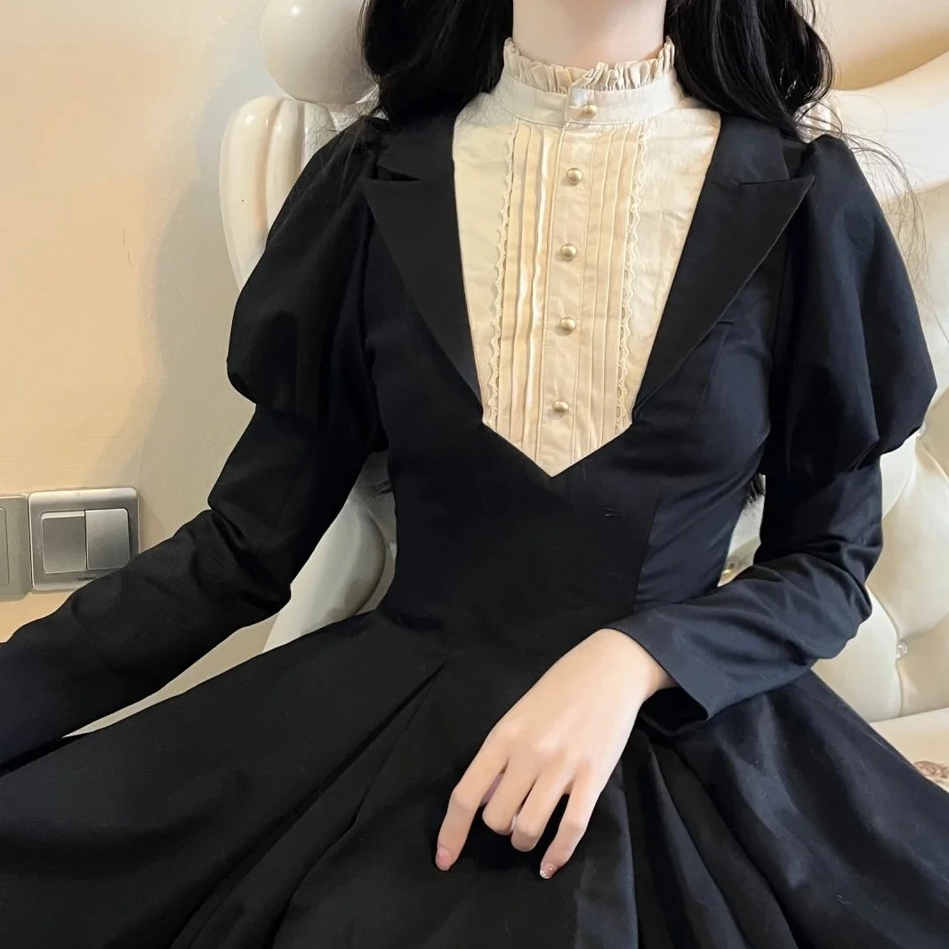 暖暖现货-黑麻麻Lolita裙修女风女仆风修身黑色Lolita裙送项链