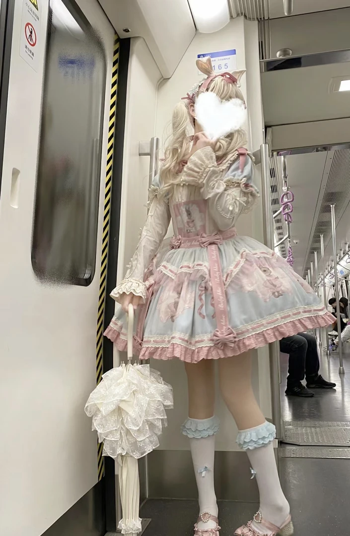 暖暖现货-兔子芭蕾Lolita连衣裙洛丽塔少女甜美粉色印花软妹夏季