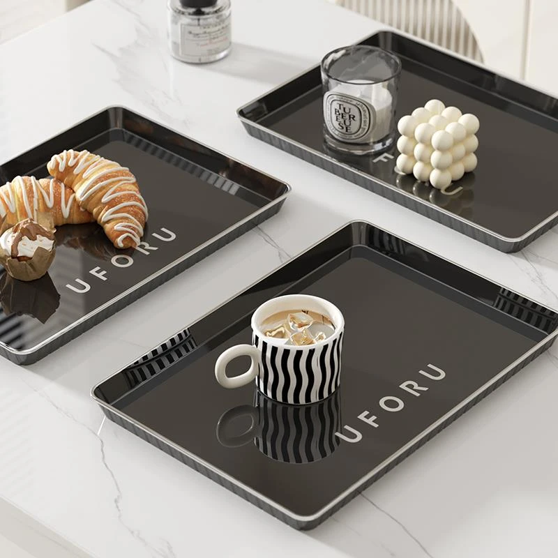 托盘轻奢高档长方形高级感水杯塑料茶盘香薰盘子商用甜品西餐餐盘