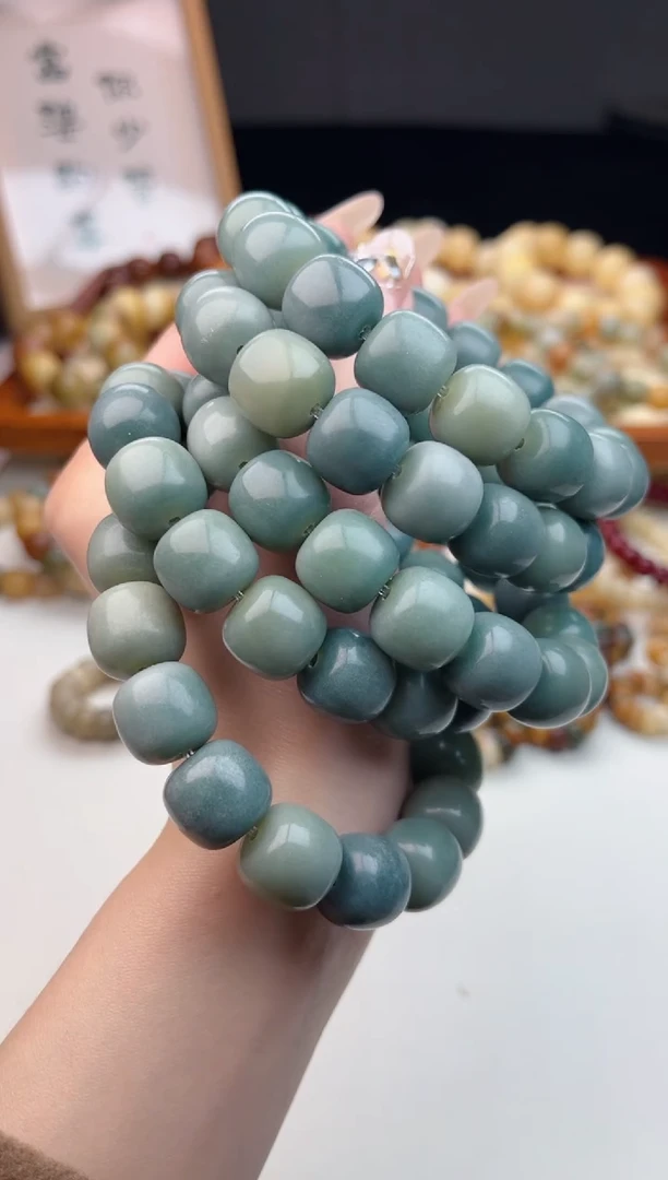 【闪购商品】菩提根/象牙果手串水磨蓝色13*14mm