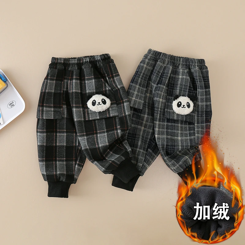 男宝宝加绒裤子薄绒帅气2024冬装儿童冬季外穿男童保暖裤一体绒