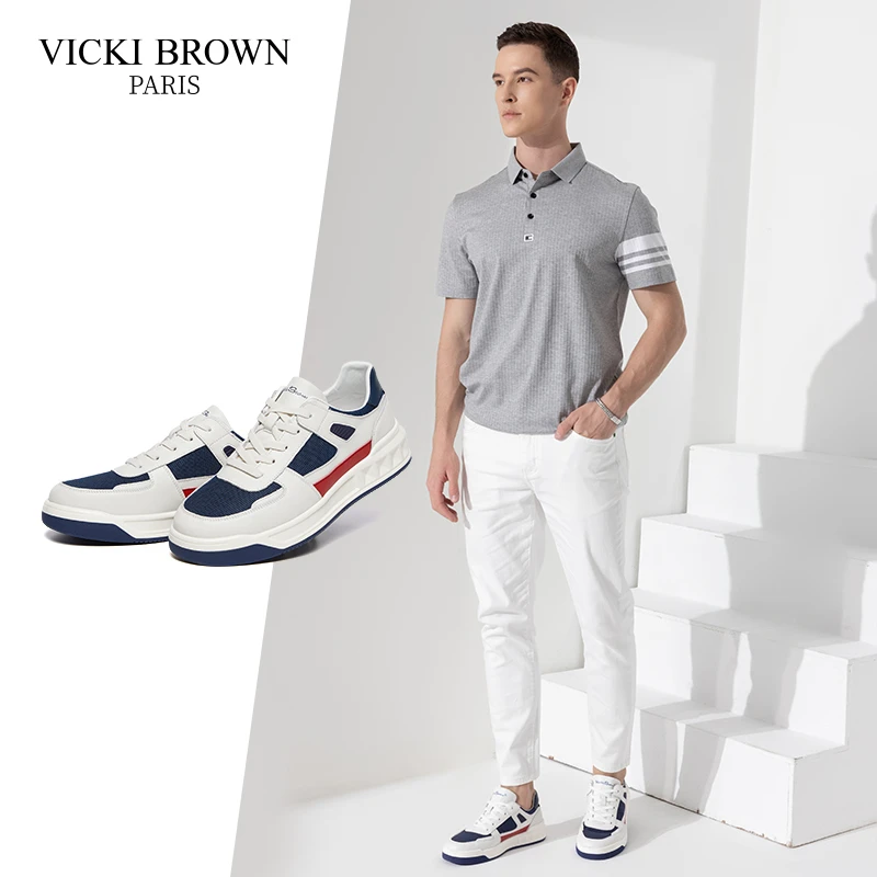 VICKI BROWN轻奢男士时尚夏季透气网面飞织运动休闲男鞋百搭飞织