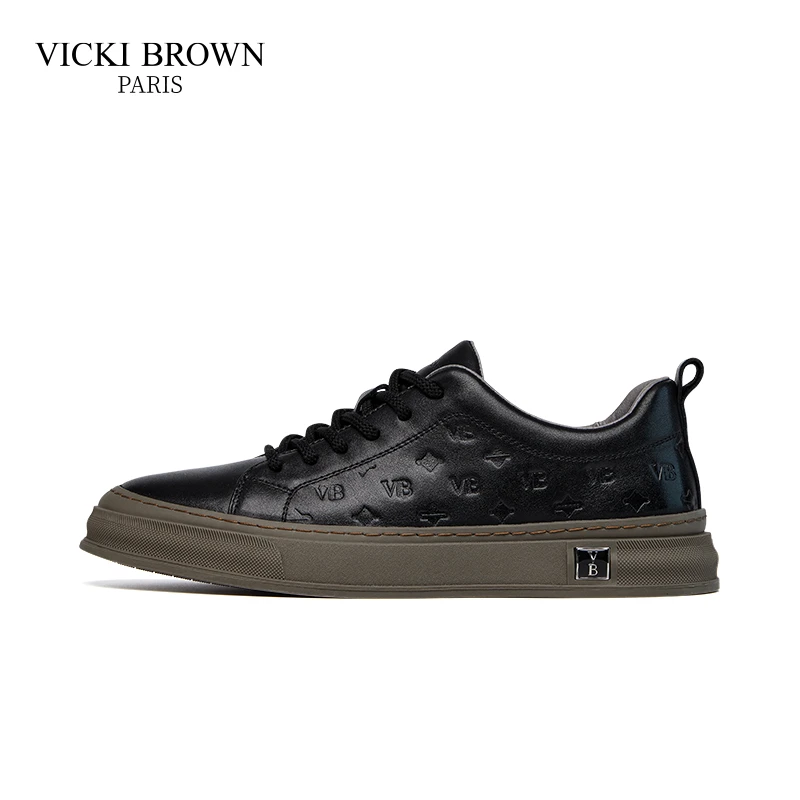 VICKI BROWN轻奢男式板鞋舒适百搭低帮手工压花时尚潮鞋休闲男鞋