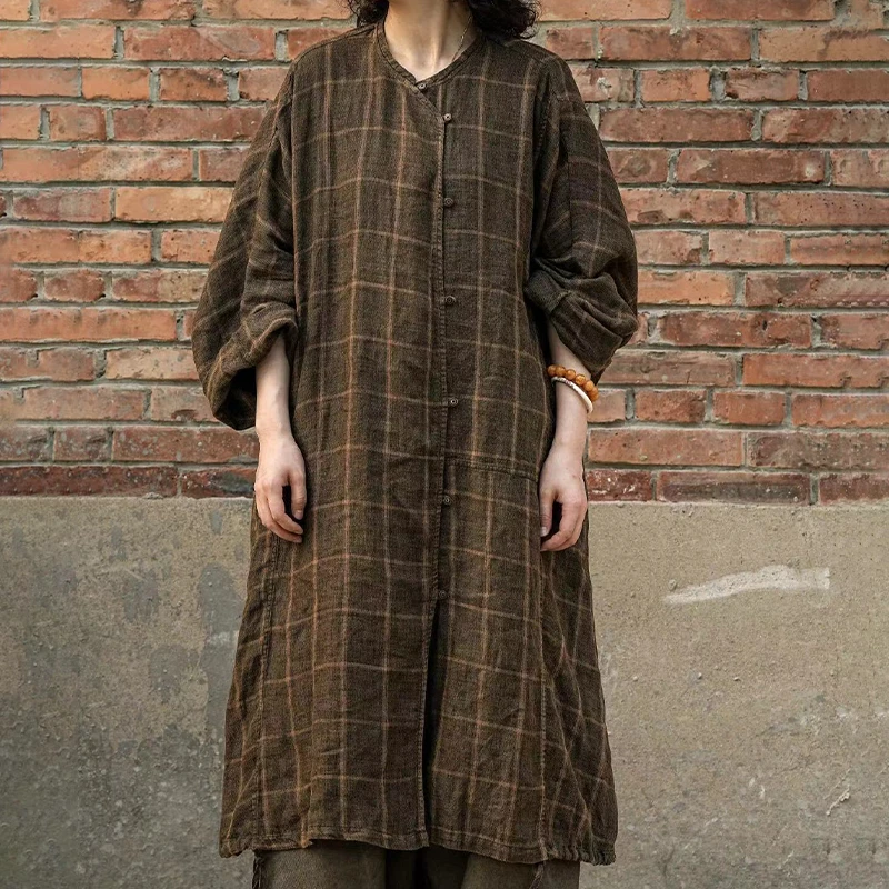 疯子张24秋款色织亚麻不规则盘扣衬衫外套#08351