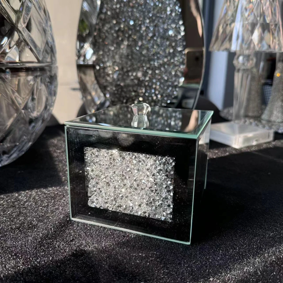 高端镶钻创意轻奢简约棉签桌面收纳盒精致防尘方形