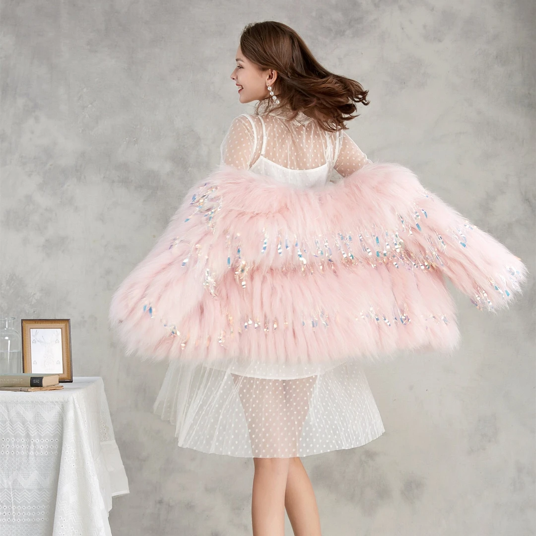 【依特妮缇】2024冬新款貉子毛车条亮片皮草外套女毛小个子年轻款