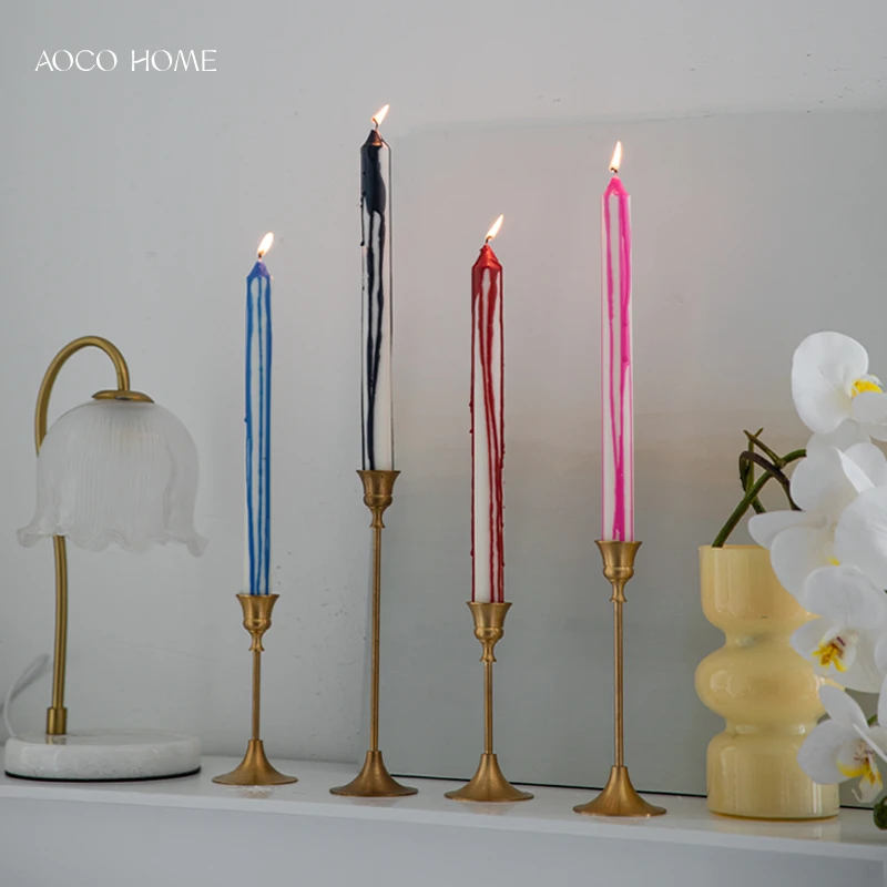 手工淋面彩色长杆蜡烛家用无烟无味烛光晚餐氛围感生日蜡烛台摆件