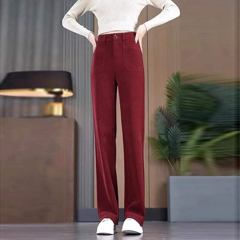 红色窄版阔腿裤女2024秋冬新款高腰显瘦女款宽松休闲拖地直筒裤子