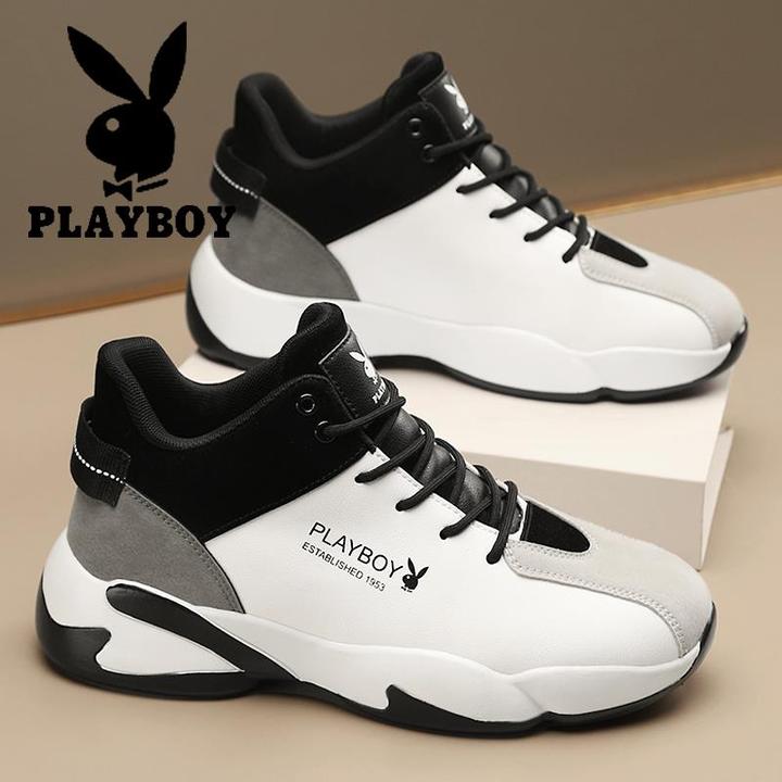 花花公子男鞋秋冬新款潮牌运动高帮老爹鞋子男款皮面男士休闲潮鞋
