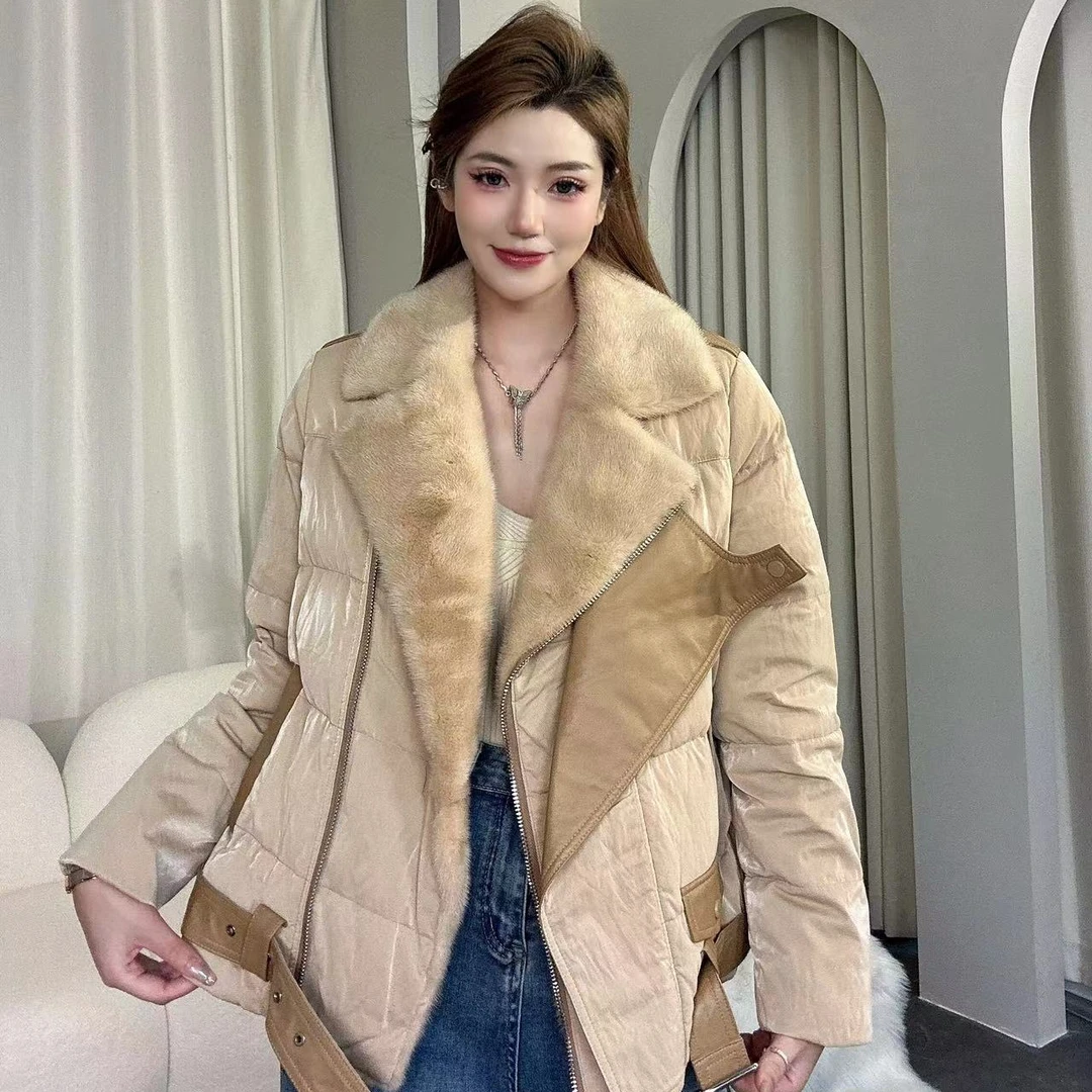 2024新款水貂毛皮长款羽绒服透气休闲鹅绒服DY20629