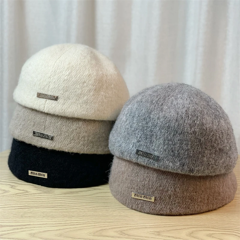 长铁标正反俩戴针织毛线蓓蕾帽子女秋冬款英伦风前进帽百搭画家帽