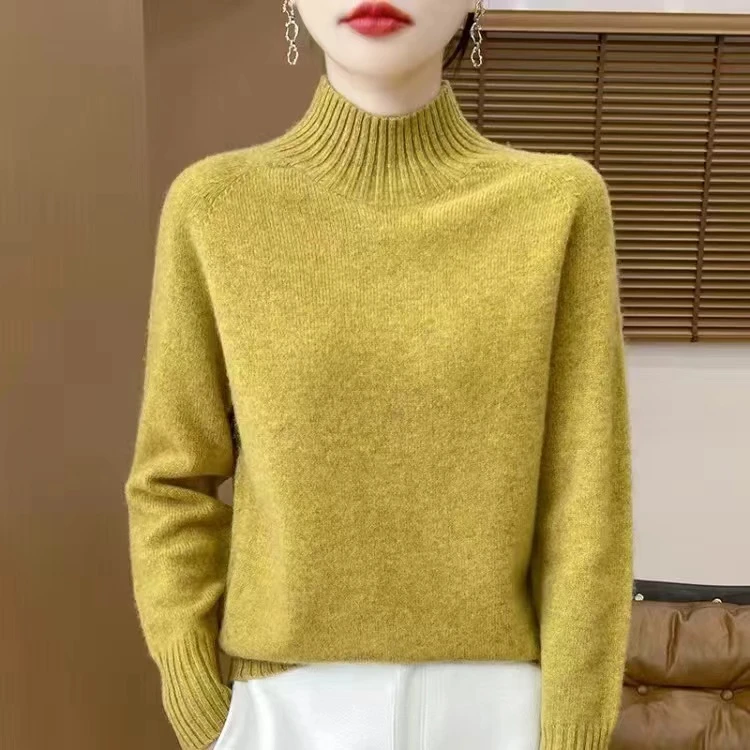 高端100%纯澳洲羊毛衫女新款插肩半高领针织衫毛衣秋冬一线打底衫