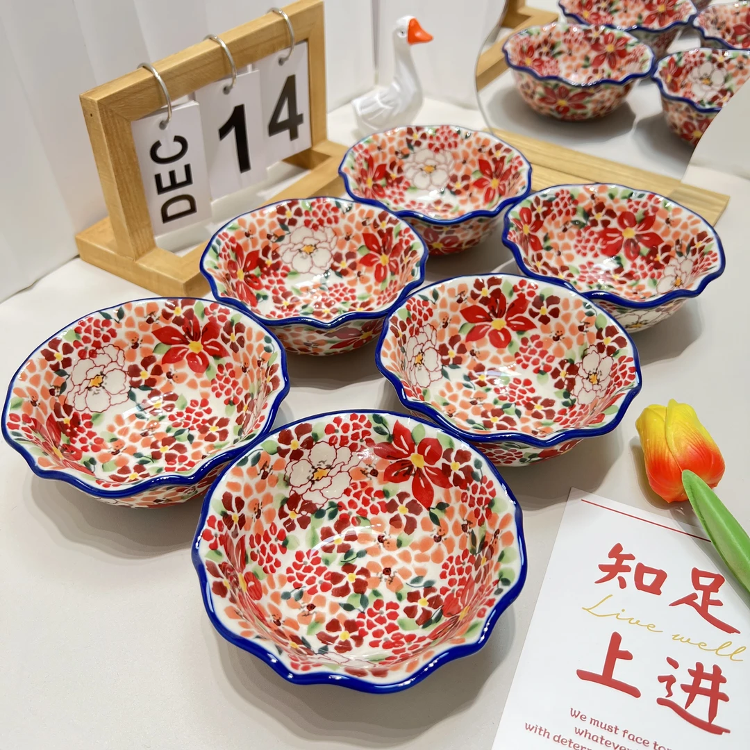 嫣红4.8英寸碗家用米饭碗釉下彩创意复古波兰彩法式宫廷陶瓷