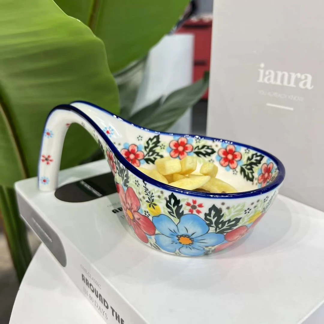 Sazaki盛夏 早餐杯家用高跟杯大容量咖啡杯波兰彩陶瓷手绘釉下彩