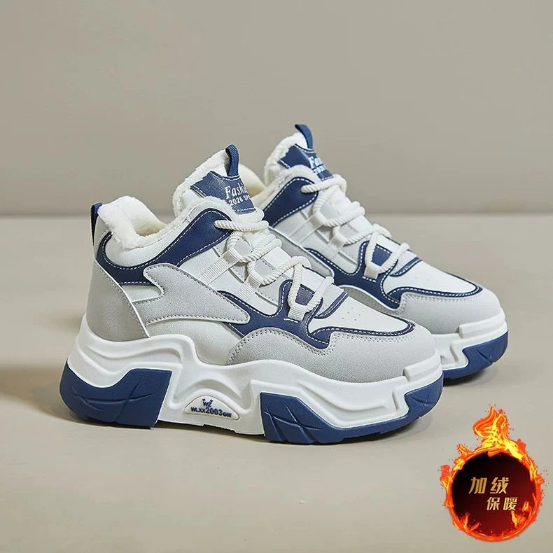 真皮棉鞋女冬季加绒加厚增高小白鞋子34码小个子高帮运动棉靴子