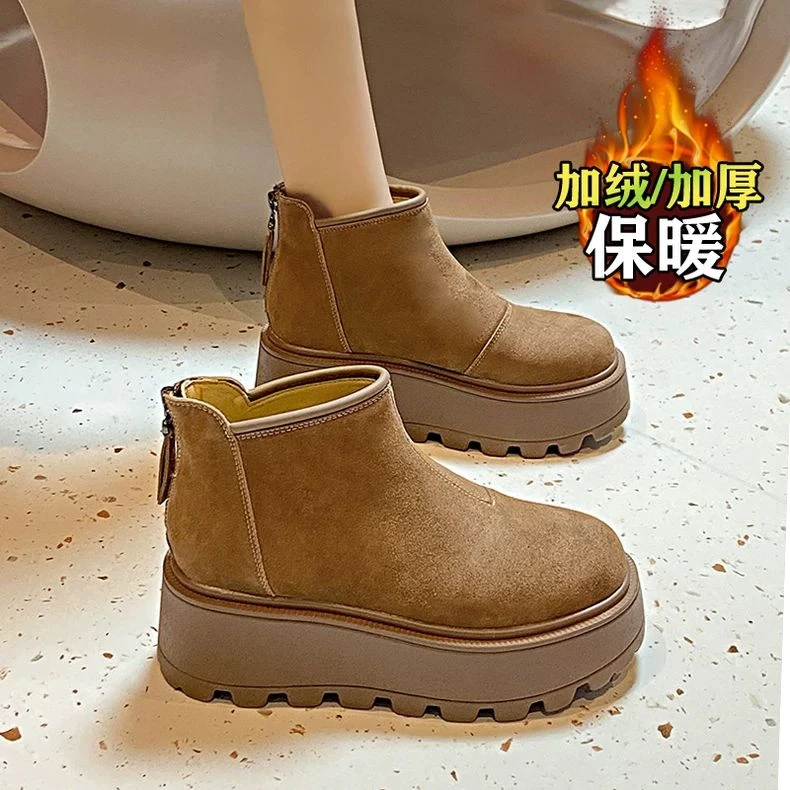 雪地靴女2024新款冬季小个子增高厚底马丁靴加绒保暖真皮勃肯棉鞋