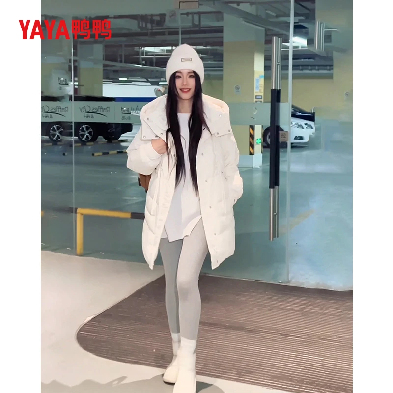 YAYA/鸭鸭2025女装羽绒服秋冬连帽中长款加厚热力感羽绒服1531