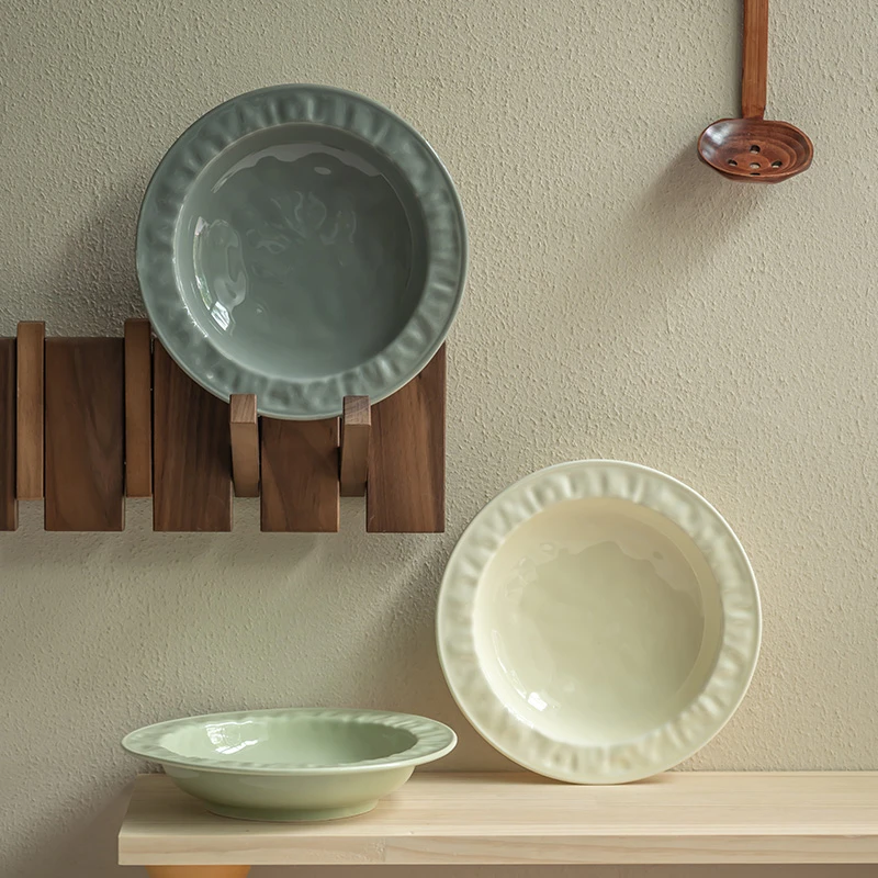 YE HOME 奶油色系草帽盘陶瓷西餐盘意面盘家用早餐盘菜盘子沙拉盘