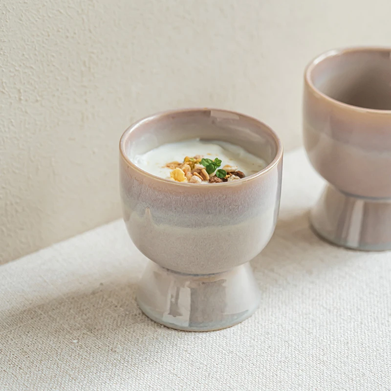 YE HOME 高颜值窑变陶瓷杯创意高脚杯家用喝水杯早餐牛奶杯咖啡杯