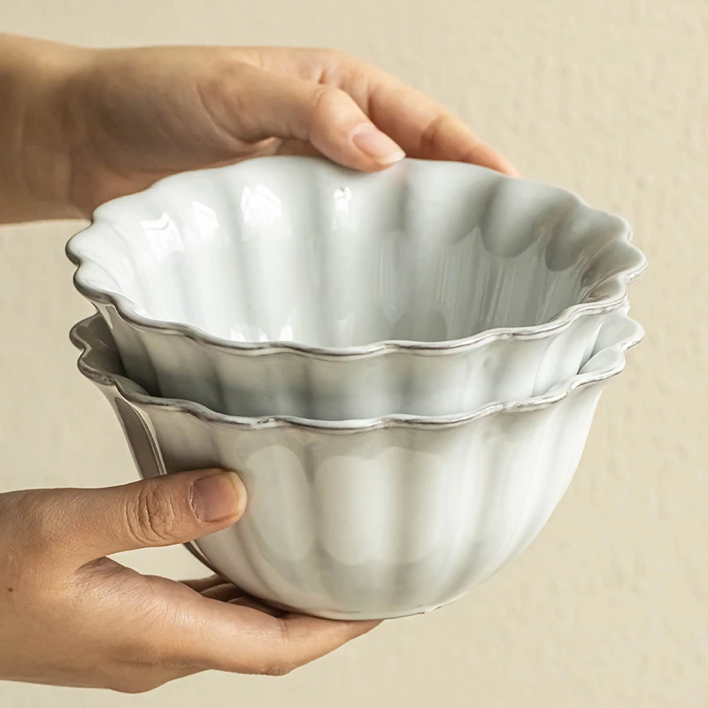 YE HOME 高颜值花边碗沙拉碗面碗早餐嗦粉碗家用陶瓷碗大号米饭碗