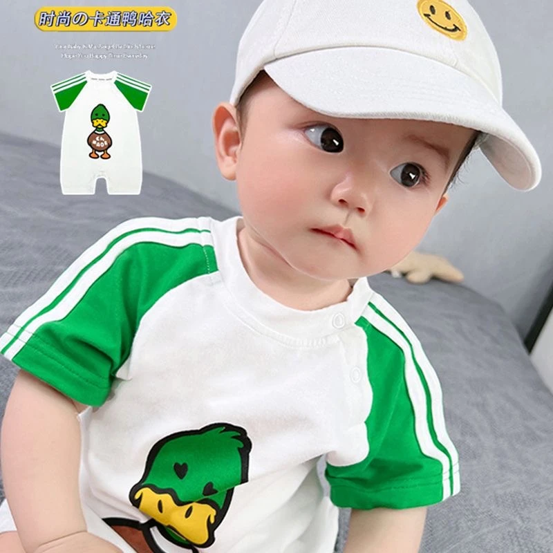婴儿夏装可爱鸭短袖纯棉连体哈衣