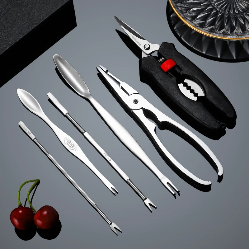 304不锈钢吃蟹工具套装蟹叉蟹针龙虾夹多功能大闸蟹剥螃蟹剪刀