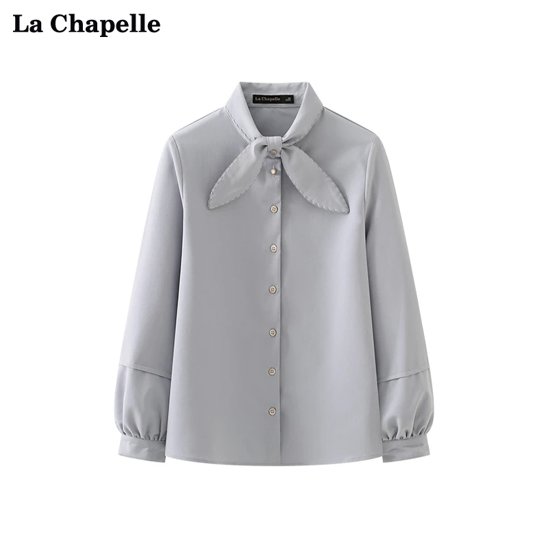 拉夏贝尔/LaChapelle花边领结长袖衬衫女宽松显瘦别致衬衣小衫秋