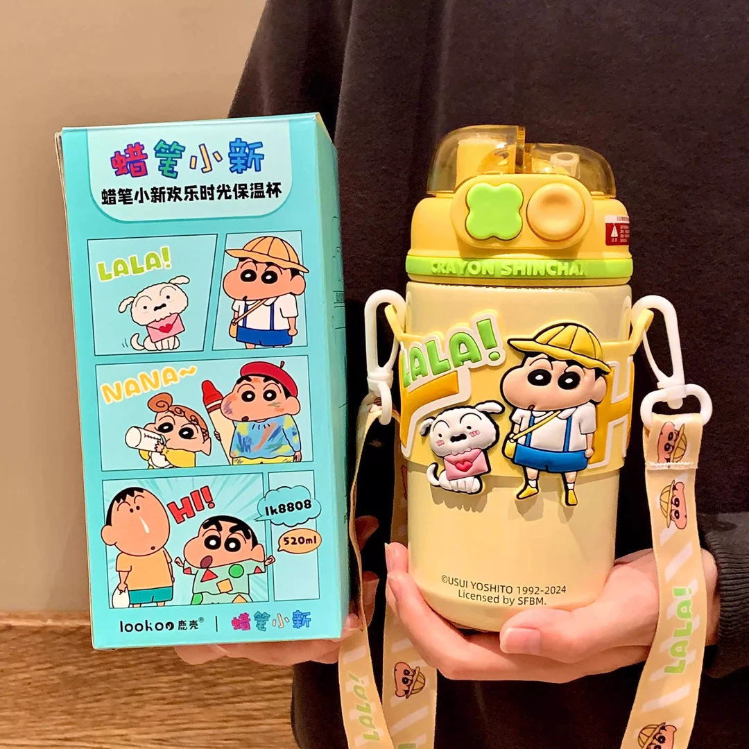 可爱蜡笔小新保温杯316不锈钢女2025新款吸管水杯子学生上学专用