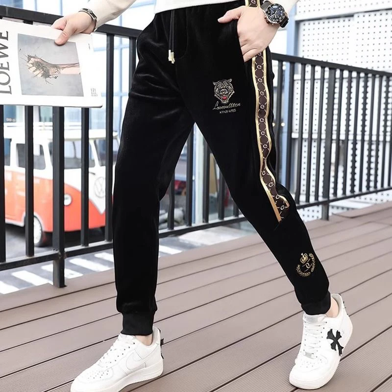 光棉轻奢品冬款老虎款刺绣老虎时尚休闲裤子男宽松百搭潮流帅气