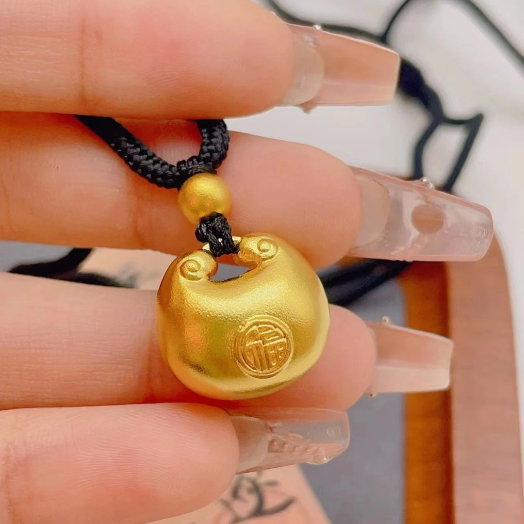 足金999古法胖福小金坨黄金吊坠平安锁时尚编织项坠足金锁
