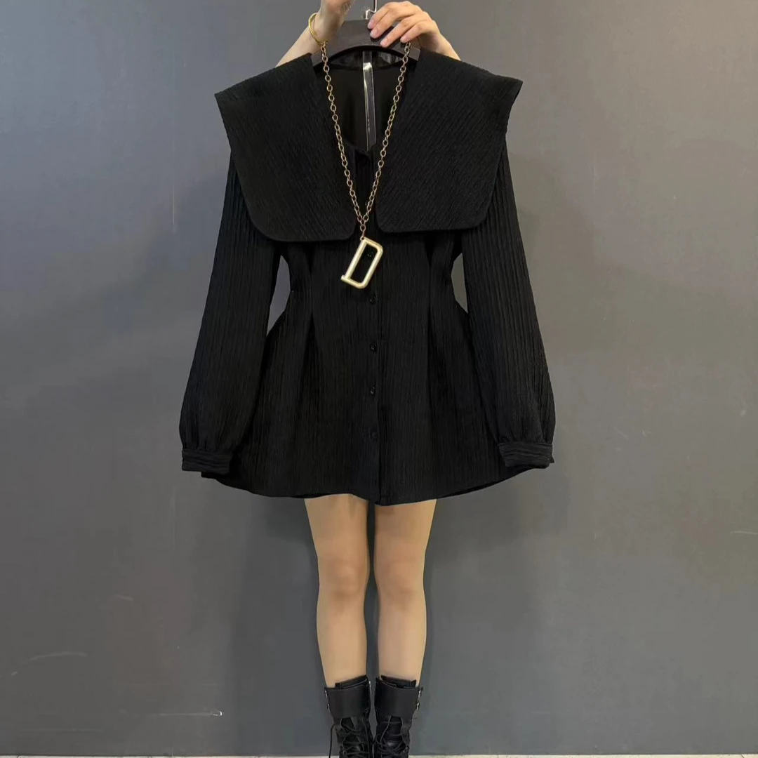 海军领收腰显瘦上衣减龄长袖胖mm2024新款