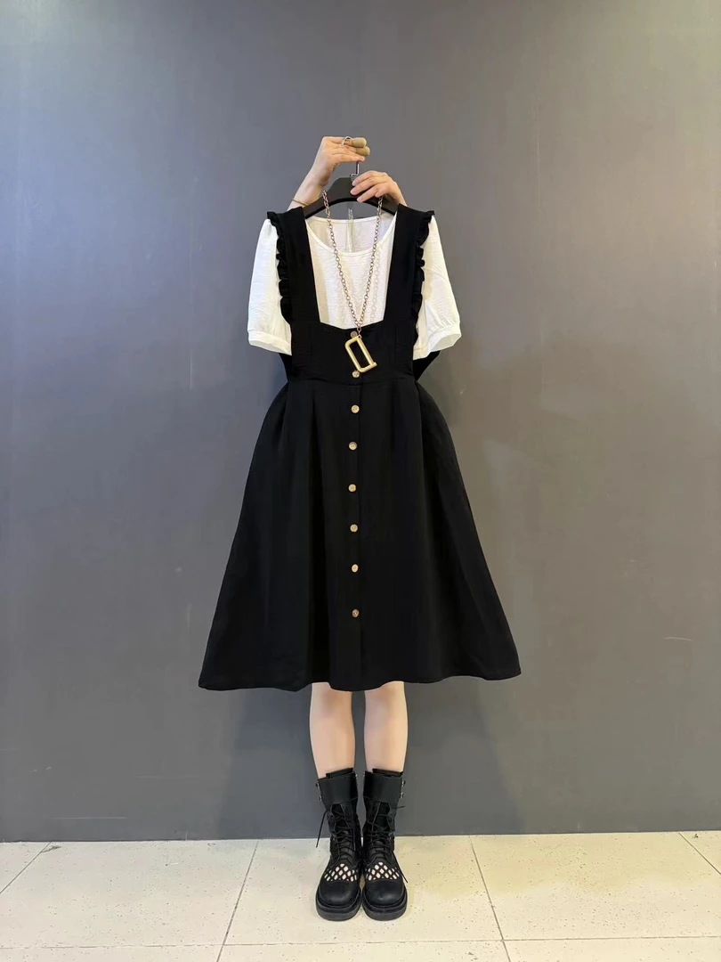 大码女装新款洋气背带裙减龄两件套