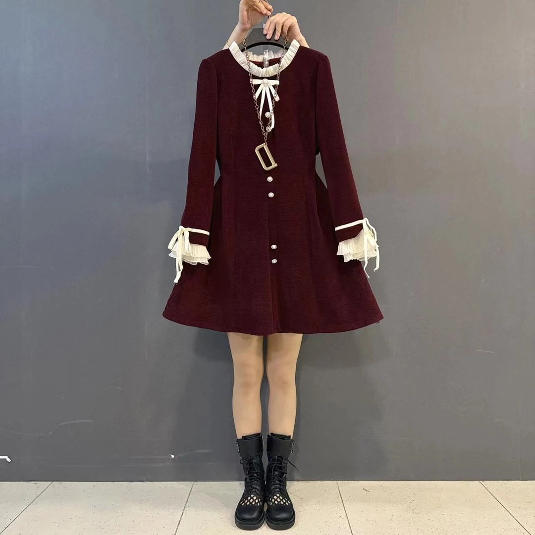 胖mm欧货新款法式复古灯芯绒减龄显瘦连衣裙