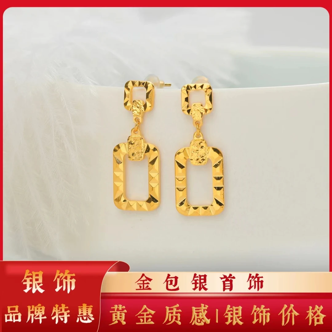 足银耳饰 【缘起金生】-时尚几何方形耳坠