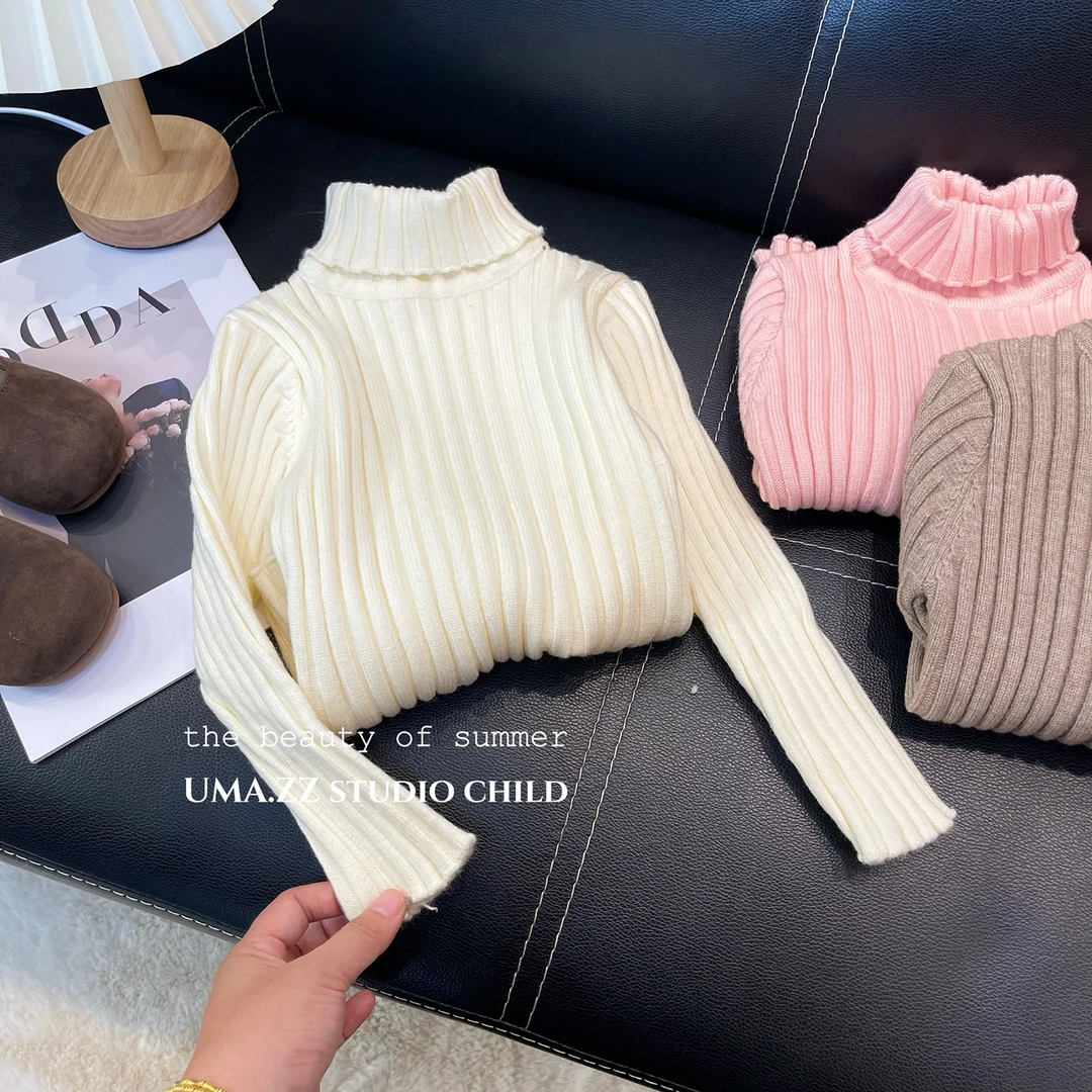 女童毛衣秋冬新款儿童百搭长袖韩版套头时尚高领针织毛衣打底衫