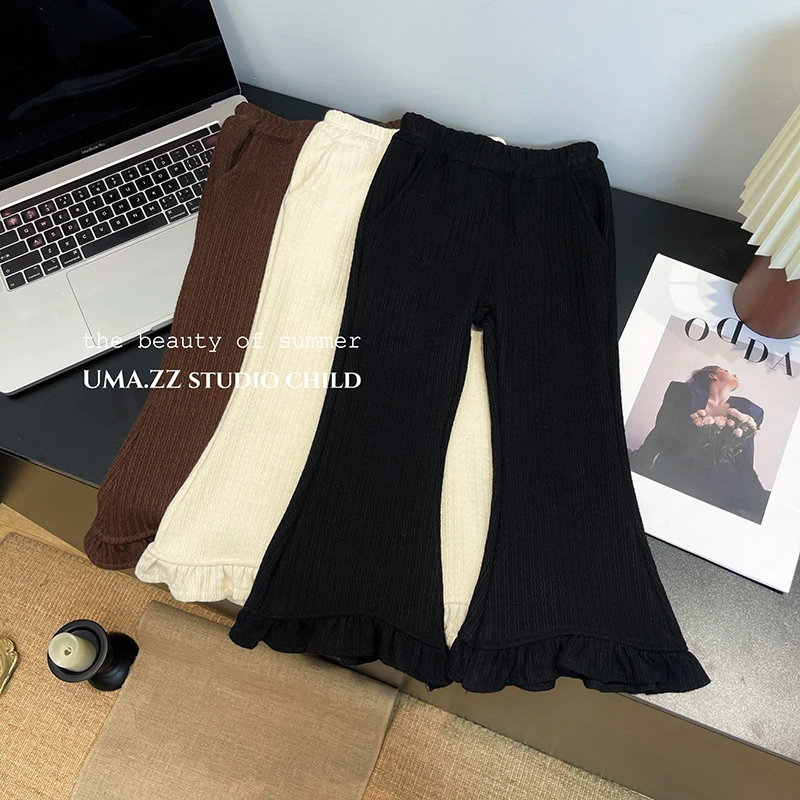 女童喇叭裤秋冬新款儿童百搭加绒一体绒加厚儿童时尚修身长裤