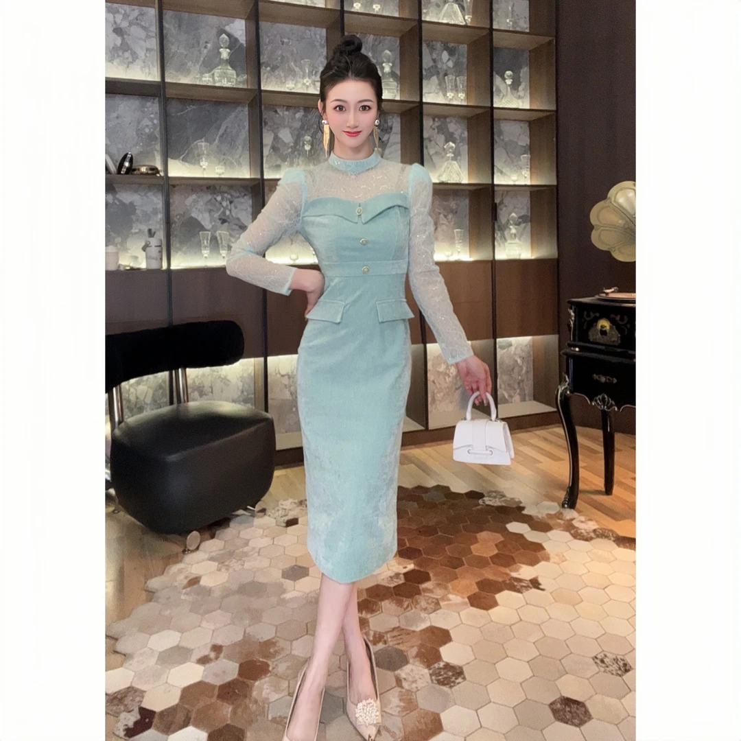 21518气质简约日常名媛轻奢包臀修身时尚收腰性感优雅宴会连衣裙