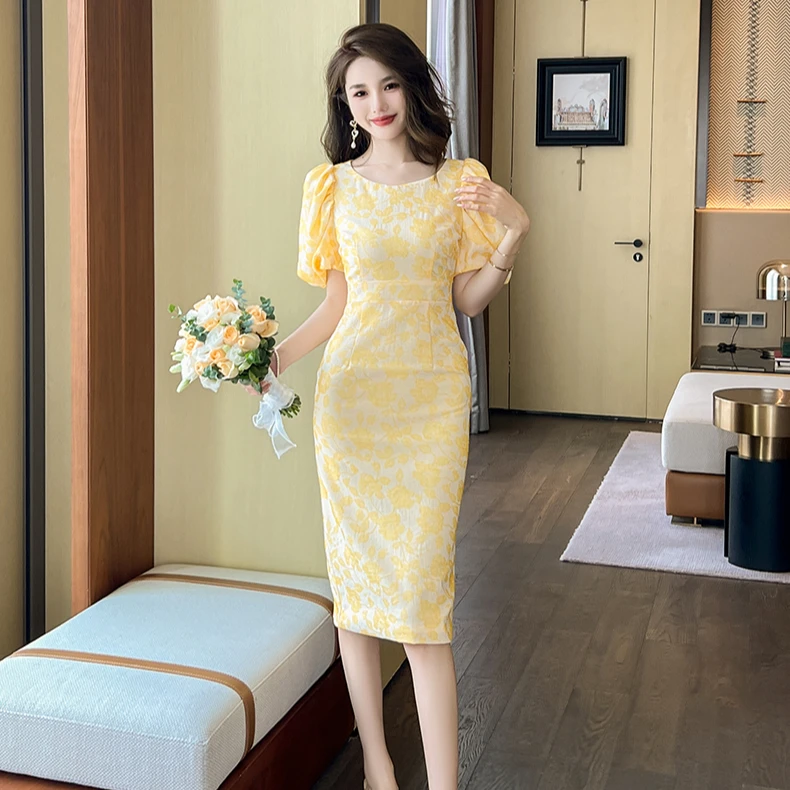 20394少女短袖日常碎花气质修身名媛显瘦夏季收腰优雅女装连衣裙