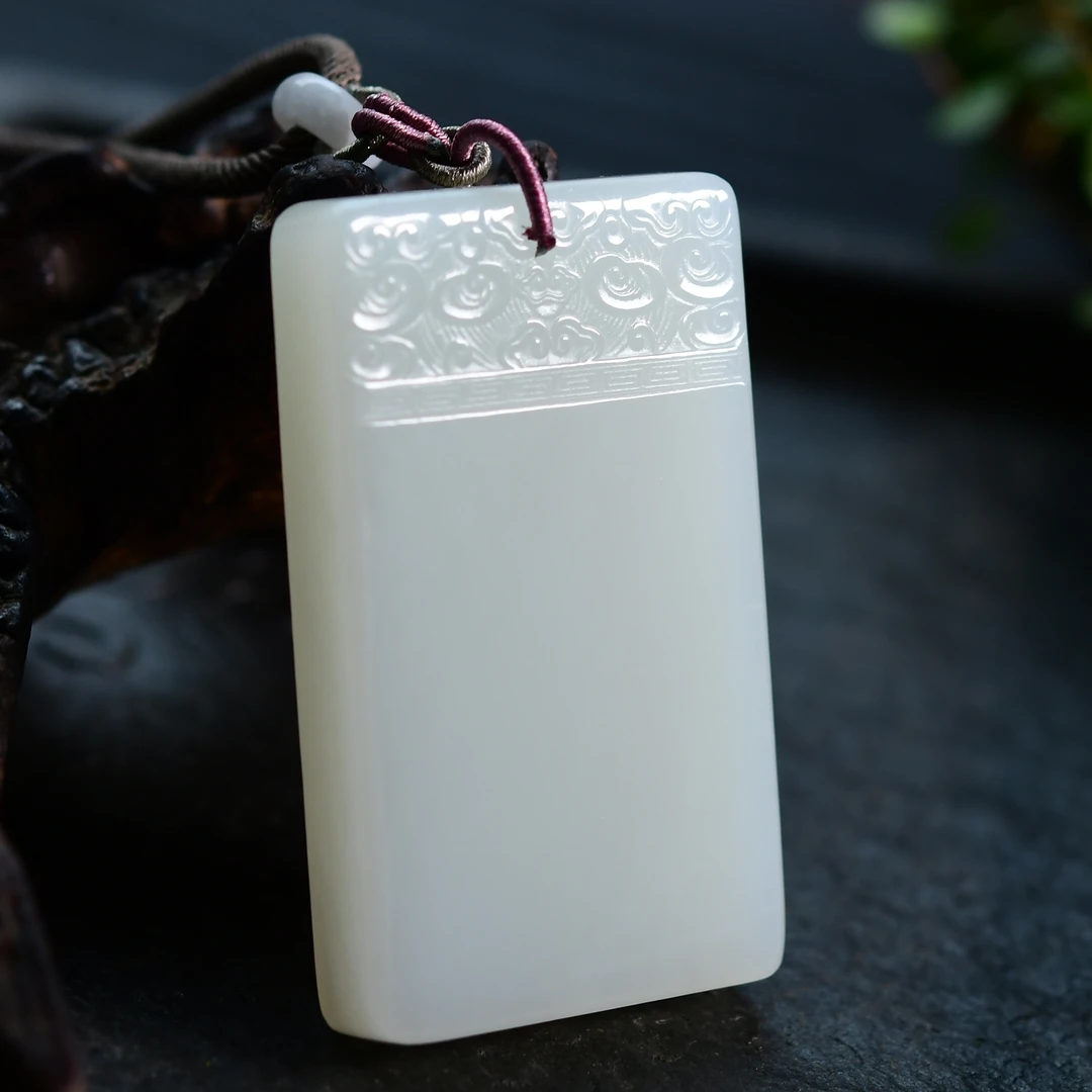 新疆料玉坠保真祥云无事牌吊坠羊脂白玉男女项链白玉和田玉挂坠