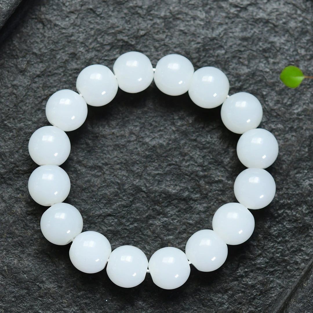 天然白玉手链和田玉老坑枣珠一级男女单圈羊脂白玉