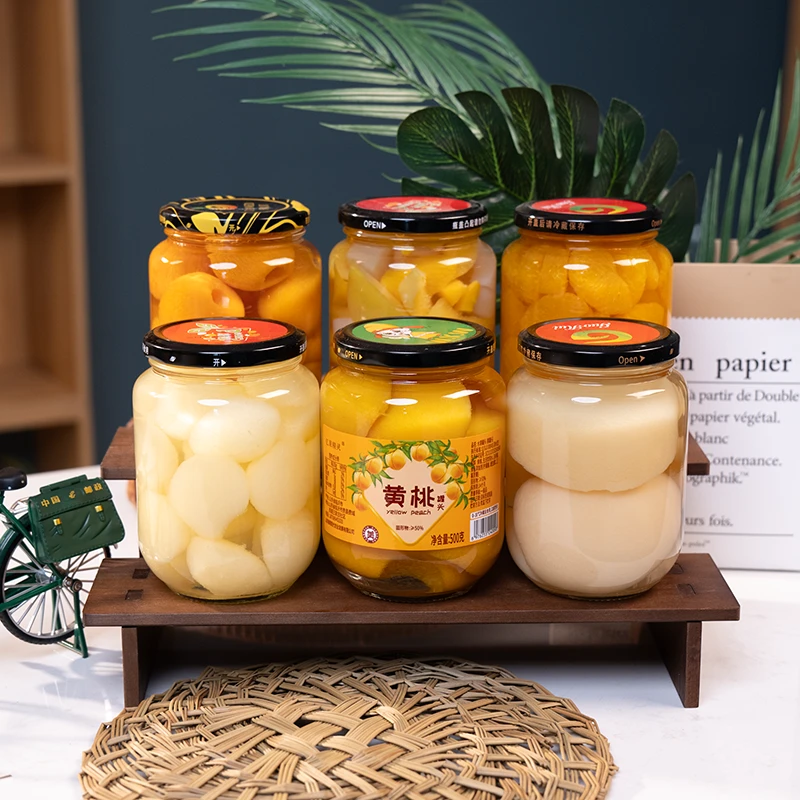 水蜜桃草莓500g*4瓶鲜甜爽脆休闲水果零食营养开盖罐装饱满鲜嫩