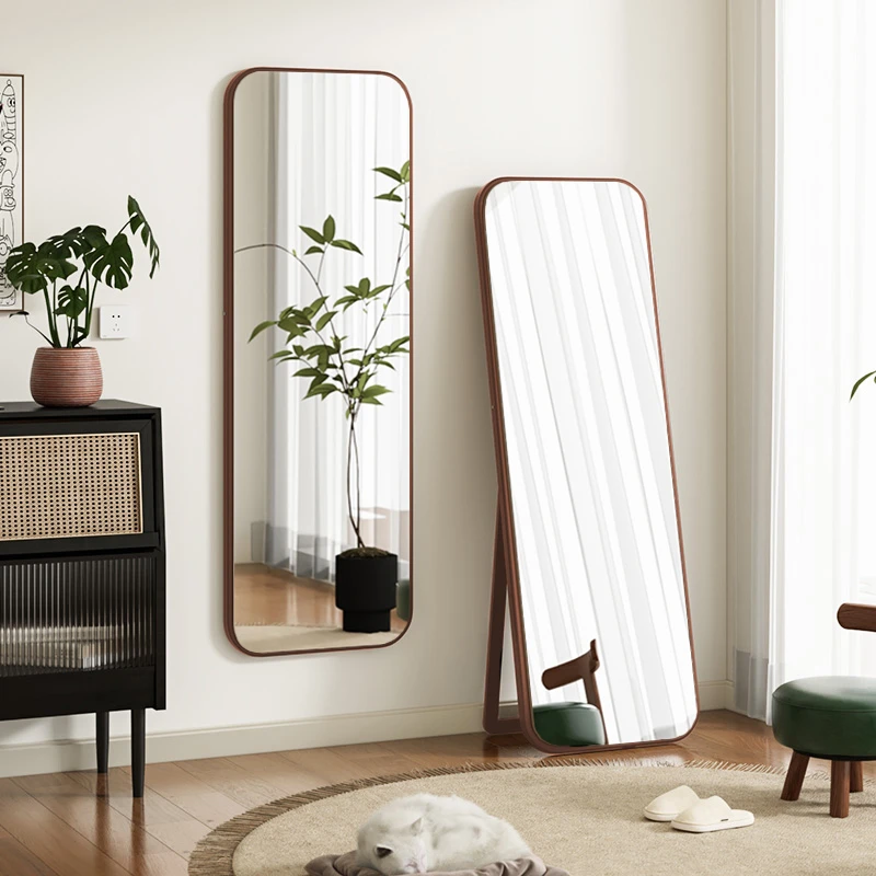 高档钢化玻璃穿衣镜新中式实木全身镜家用落地镜可移动壁挂试衣镜