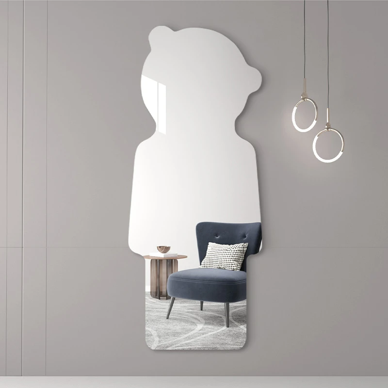 小熊穿衣镜贴墙自粘异形镜子推荐全身镜家用试衣镜客厅玄关壁挂墙