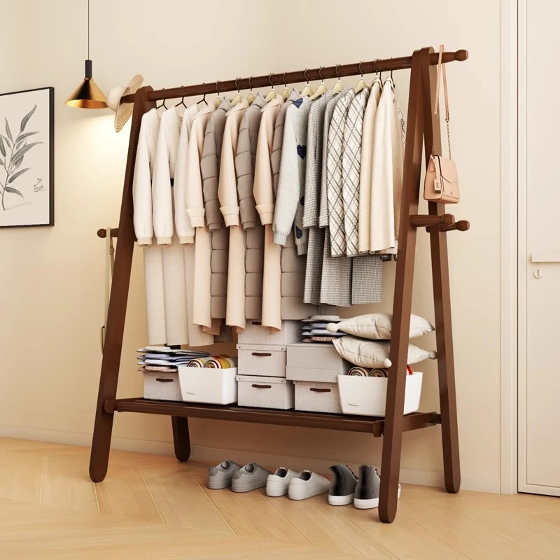 榉木挂衣架子家用卧室落地衣帽架立式房间简易挂衣服架简约晾衣架