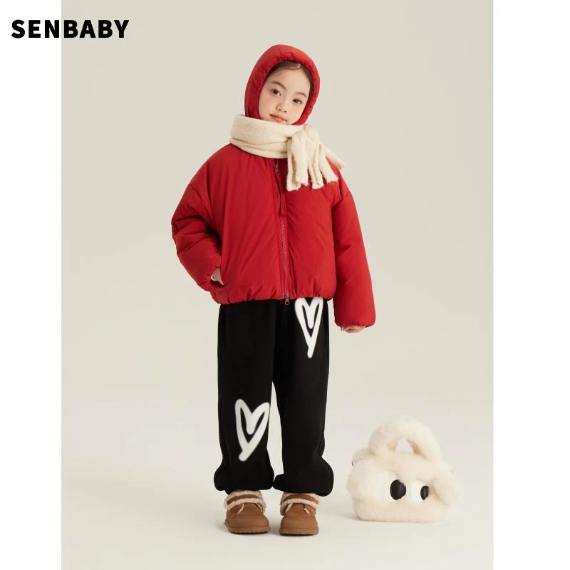 【现货】Senbaby童装冬装儿童新年红色连帽棉衣外套中大童面包棉服