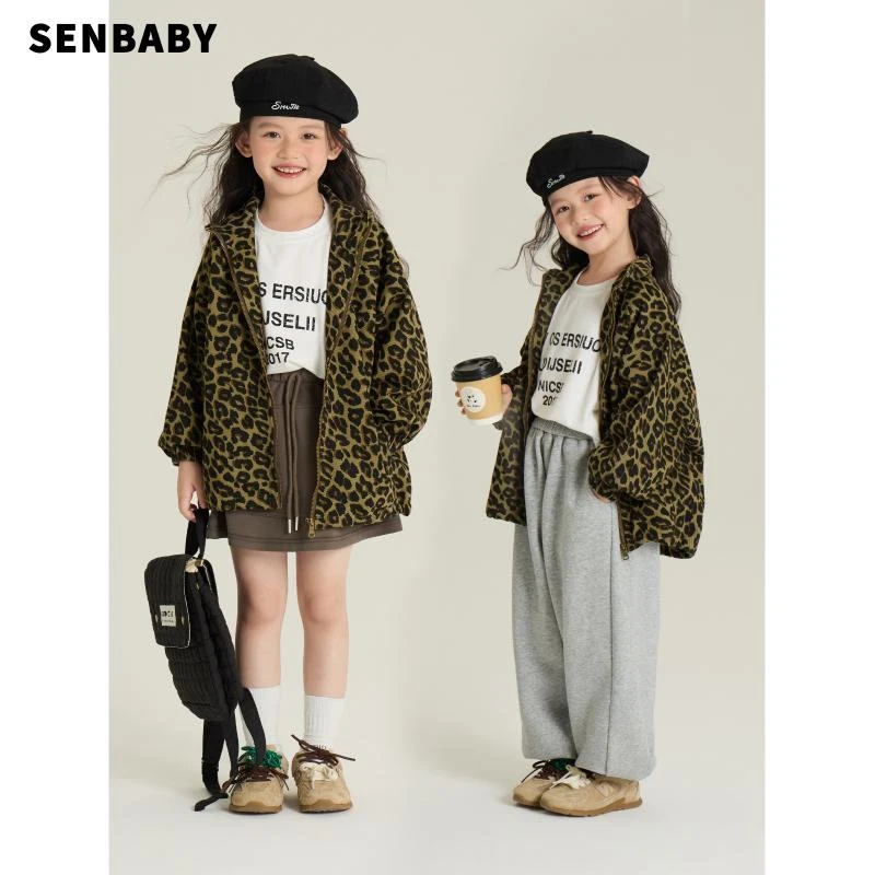 【现货】senbaby女童2024秋冬韩版开衫儿童个性百搭豹纹秋装外套