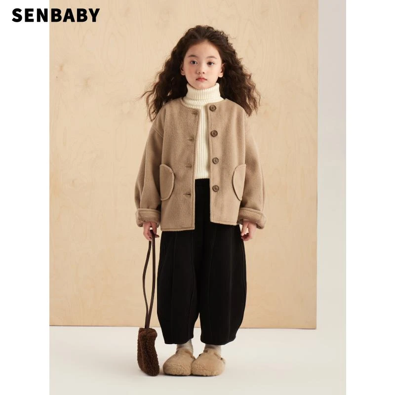 【年底福利】Senbaby童装定制女童秋冬款2023中大童加绒毛呢外套