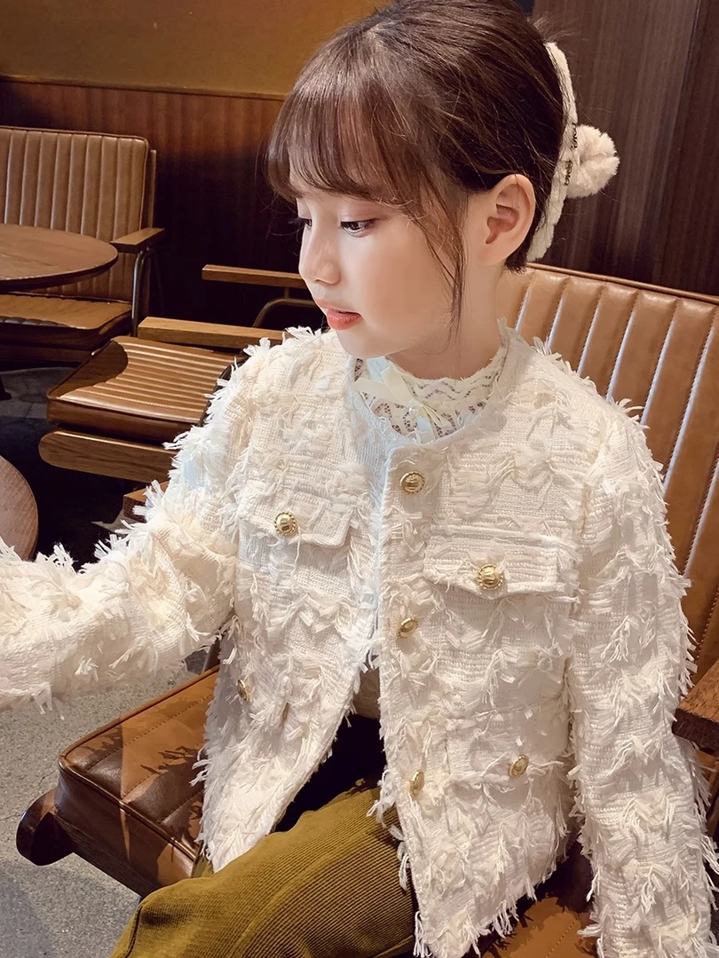 2023年秋季宝宝时髦新款韩版女童小香风外套女孩气质流苏上衣