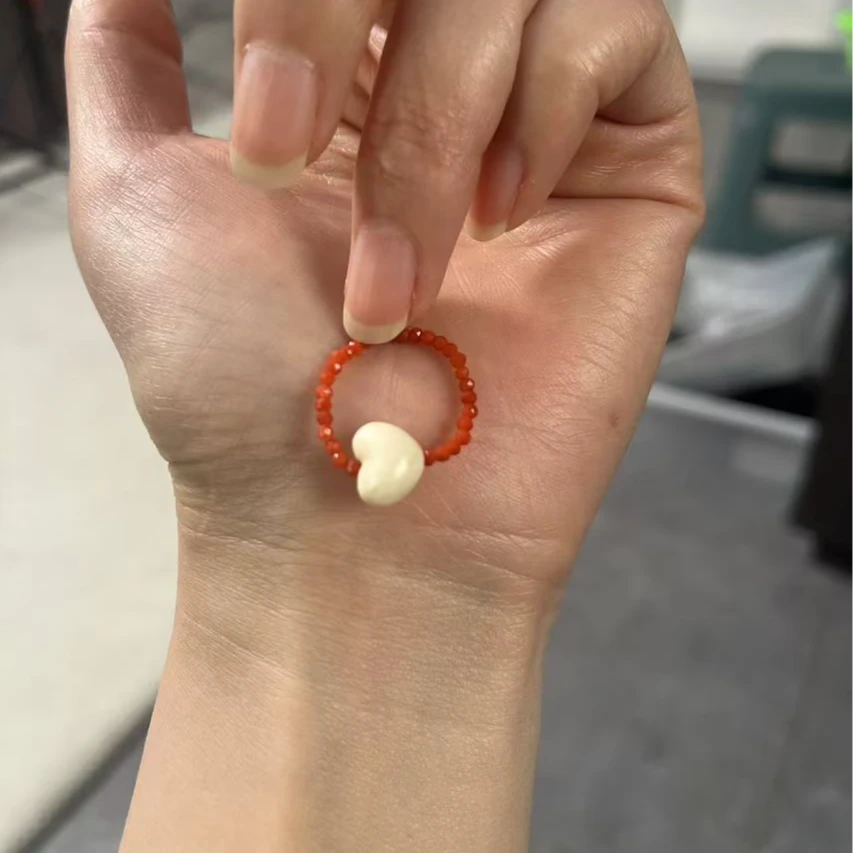 天然南红戒指爱心原创简约设计